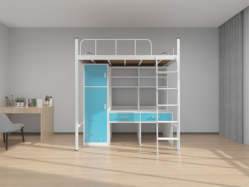 上下铺铁床员工宿舍带柜子的设计