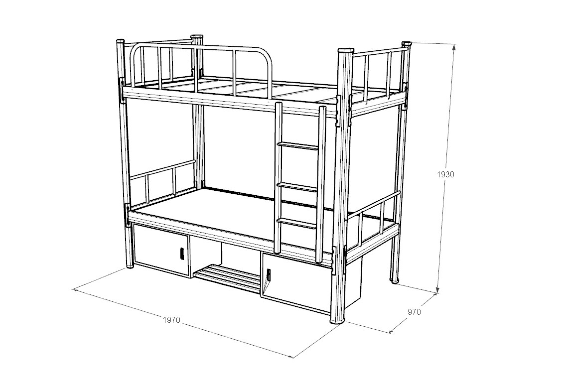 上下铺铁床详细尺寸示意图