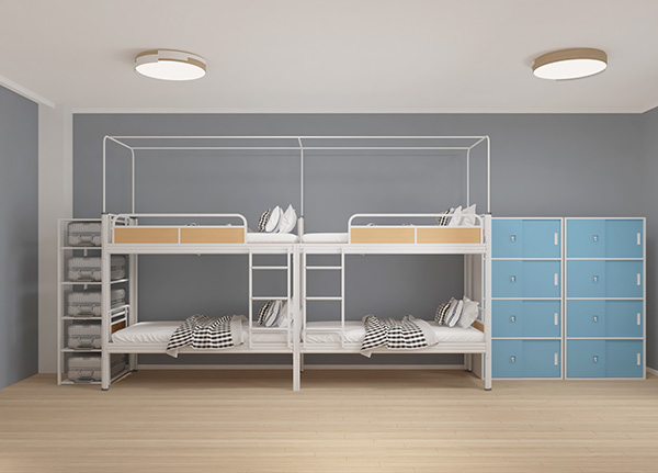 见过员工宿舍上下铺铁床带柜子吗？