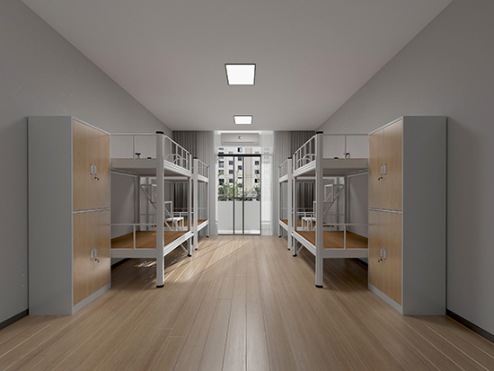 几个普通宿舍双人铁床的样子