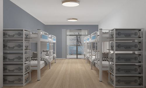 工厂用双层铁床，行李箱怎么放？