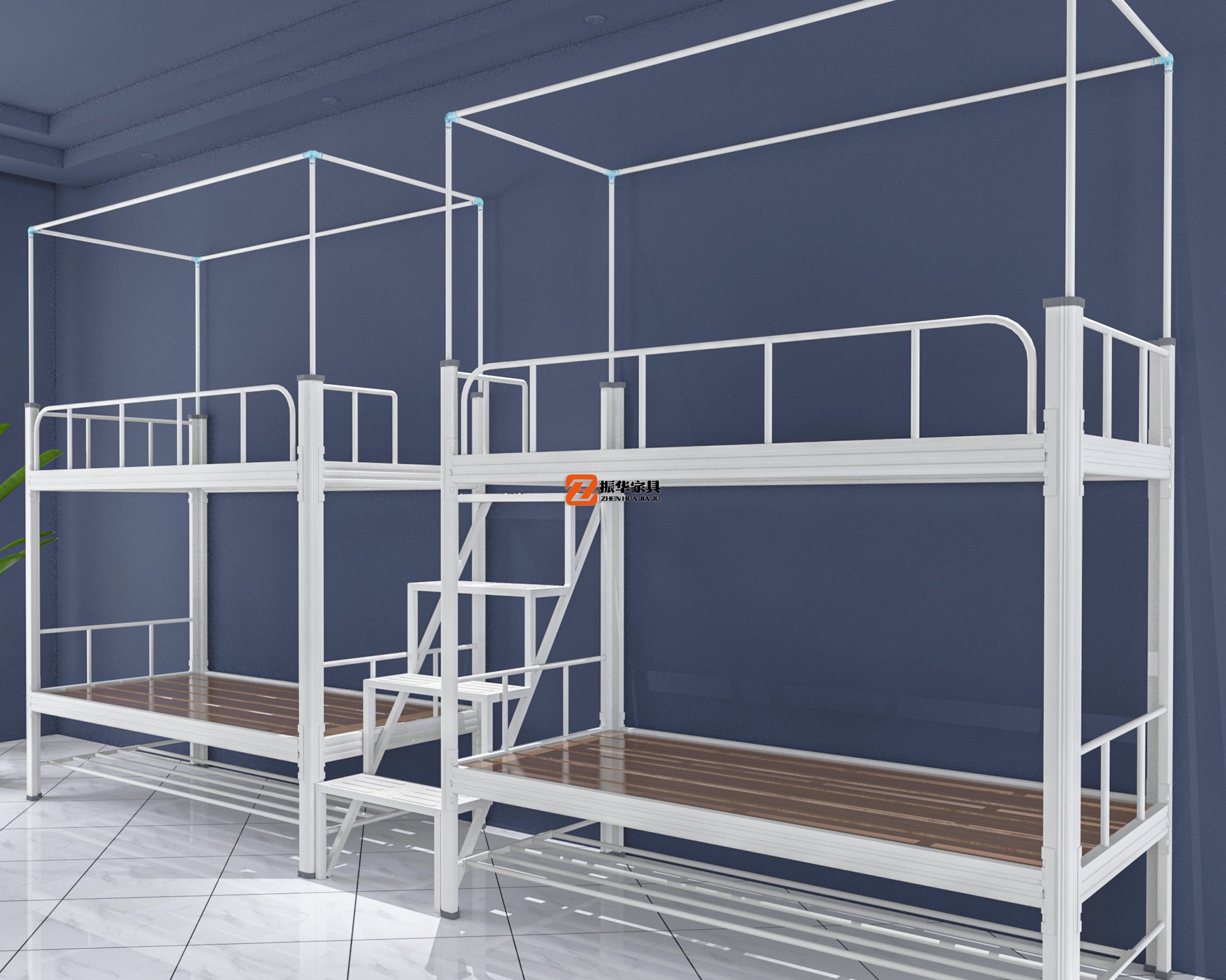 带床帘的双层铁床连体上下铺有多好用？